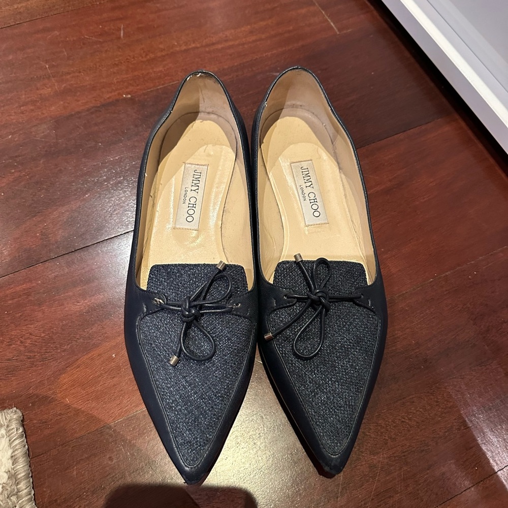 jimmy choo nappa pointy toe genna flats blue